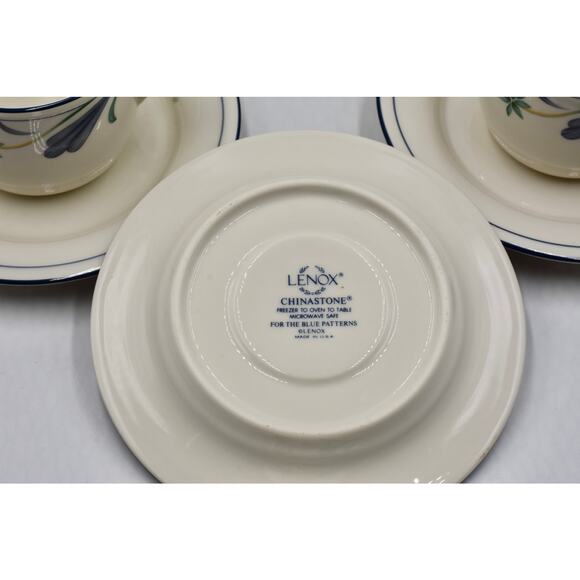 Y2K Coffee or Tea Flat Cup & Saucer 12pc Set Poppies On Blue by LENOX - Picture 12 of 12